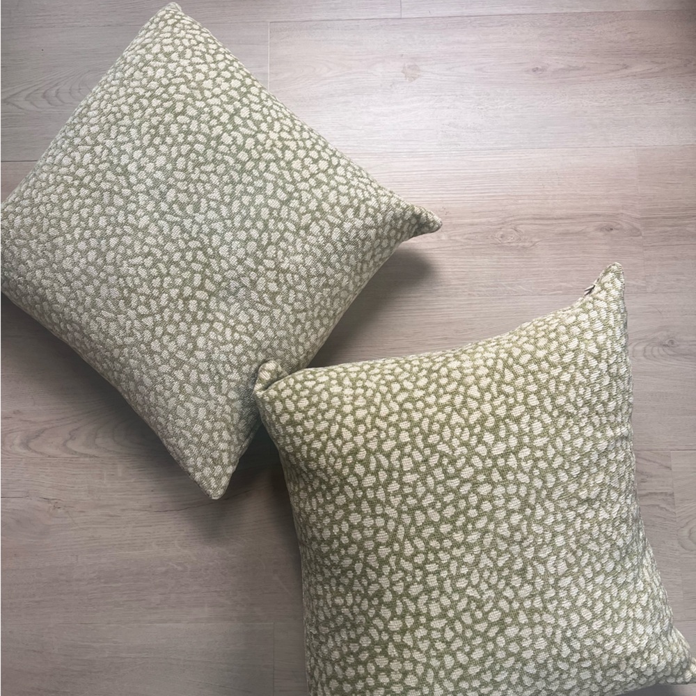 Green and White Patterned Throw Pillows